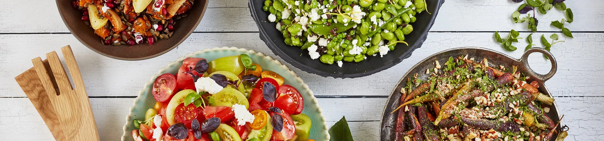 a wide variety of salads, vegetables, and grain bowls